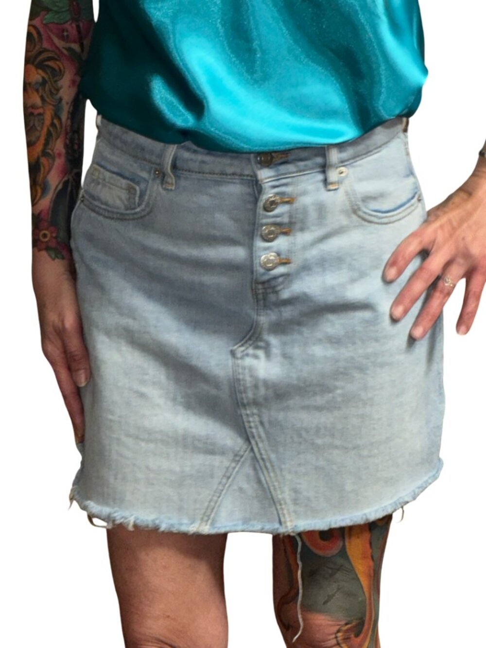 Sz.6*Old Navy*Blue Denim Mini-Skirt--Frayed Hem